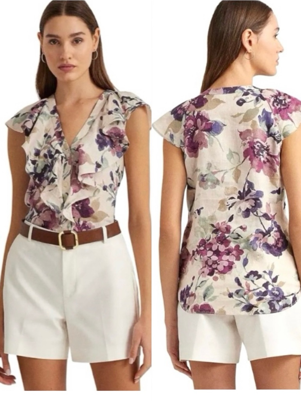 Ralph Lauren Floral Linen Flutter Sleeve Top - Picture 4 of 11
